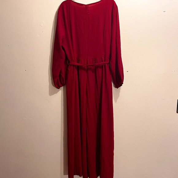 Bishop Sleeve Tie-Waist Pleated Jumpsuit from Shein in Burgundy - Picture 1 of 3